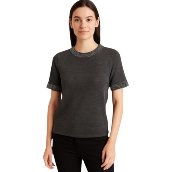 Banana Republic XS Grey Beaded Detail Short Sleeve Crewneck Top - Picture 1 of 7